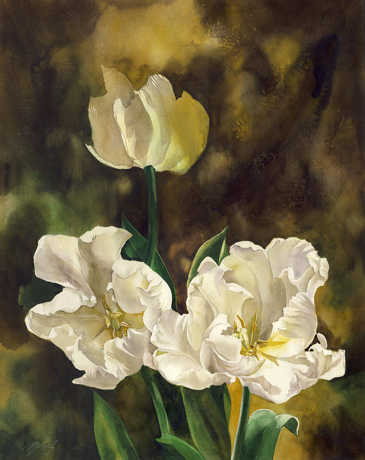 white French tulips Painting by Alfred Ng