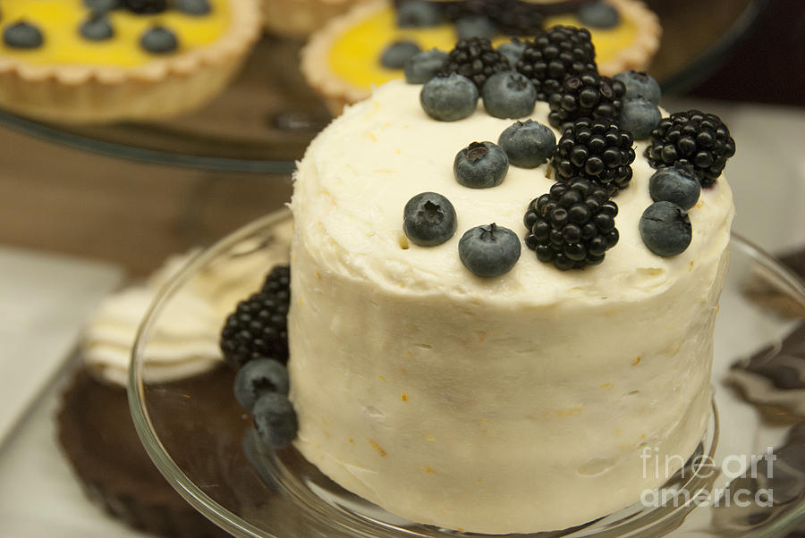 Blueberry Photograph - White Frosted Cake with Berries by Juli Scalzi