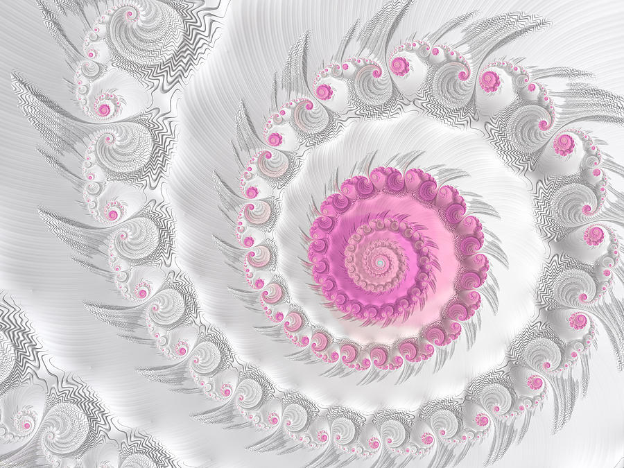White Grey And Pink Fractal Spiral Art Digital Art