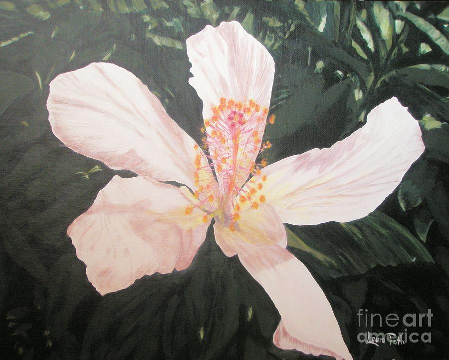 White Hibiscus in Acrylic Painting by Laura Toth