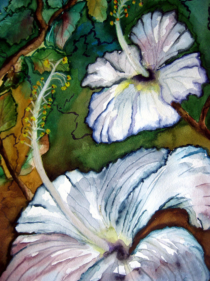 Landscape Painting - White Hibiscus by Lil Taylor