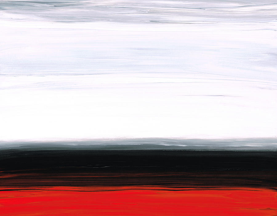 White Horizon - Abstract Red And Black Landscape Art Painting by Sharon Cummings