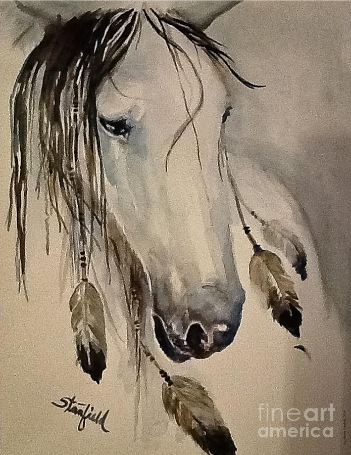 White Horse Listening Painting by Johnnie Stanfield