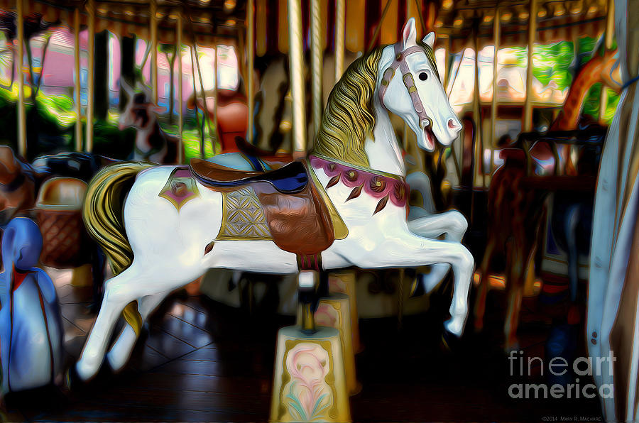 White Horse on the Carousel  Photograph by Mary Machare