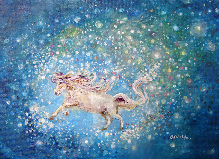 White Horse Riding Farther Away Than The Stars Painting by Ashleigh Dyan Bayer