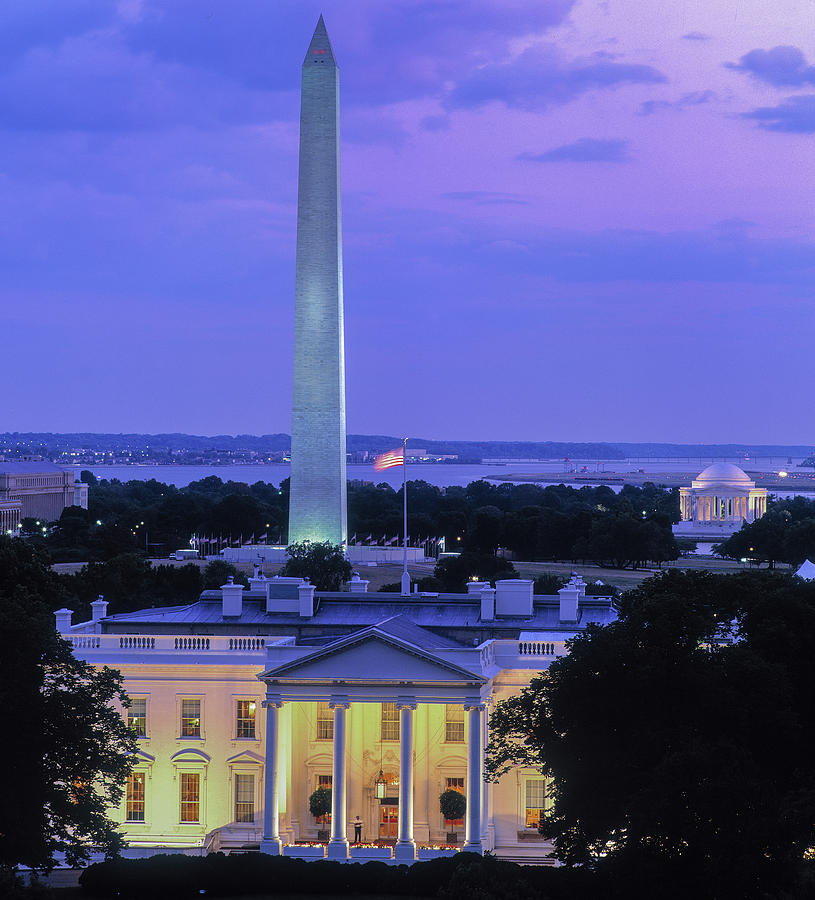 Architecture Photograph - White House At Dusk, Washington by Panoramic Images