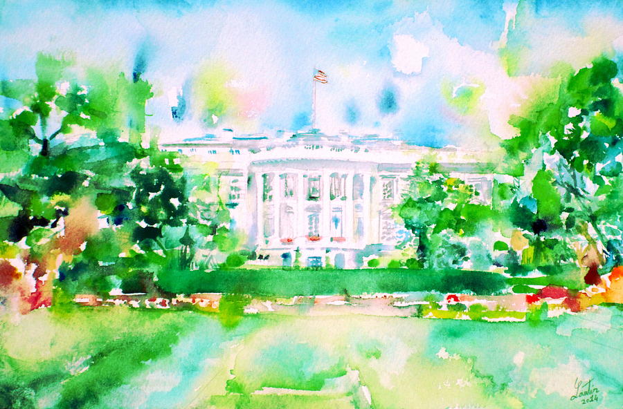 The White House Painting - WHITE HOUSE - watercolor portrait by Fabrizio Cassetta