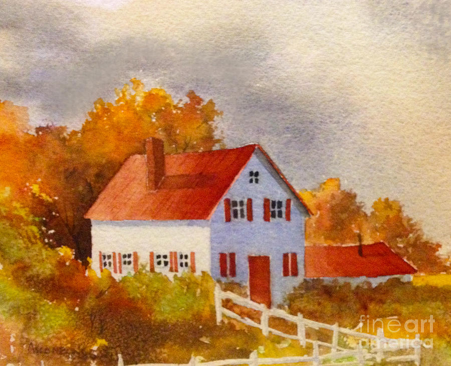 White House with Red Shutters Painting by Teresa Ascone