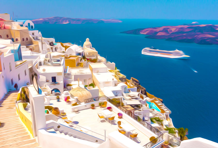 White Houses Of Santorini Painting by Jeelan Clark