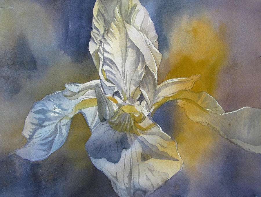 White Iris With Blue Painting by Alfred Ng