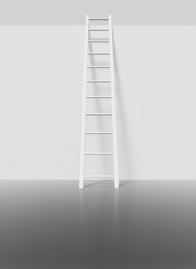 White ladder on a white wall Photograph by Yagi Studio