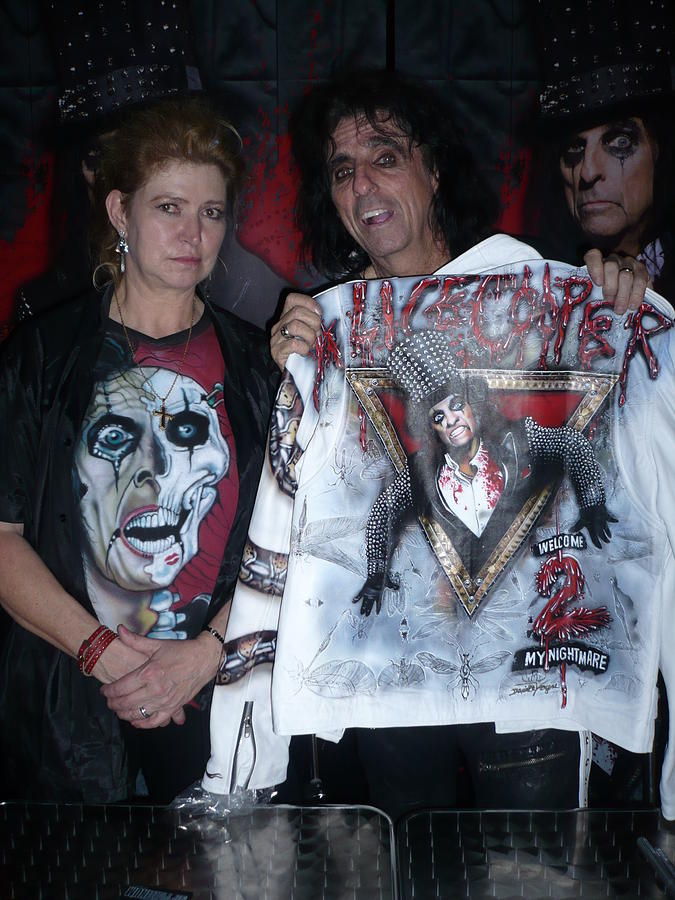 Alice Cooper Mixed Media - White leather jacket painted by Danielle Vergne