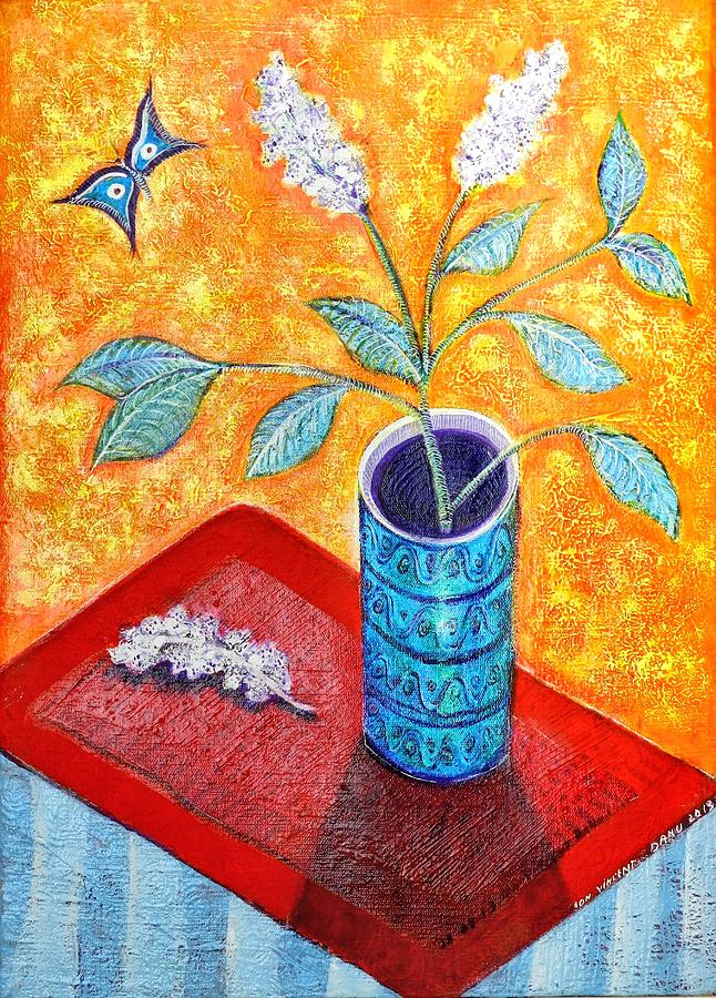 White Lilac And Butterfly Painting
