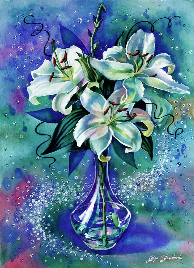 Flower Painting - White Lilies by Olga Shevchenko