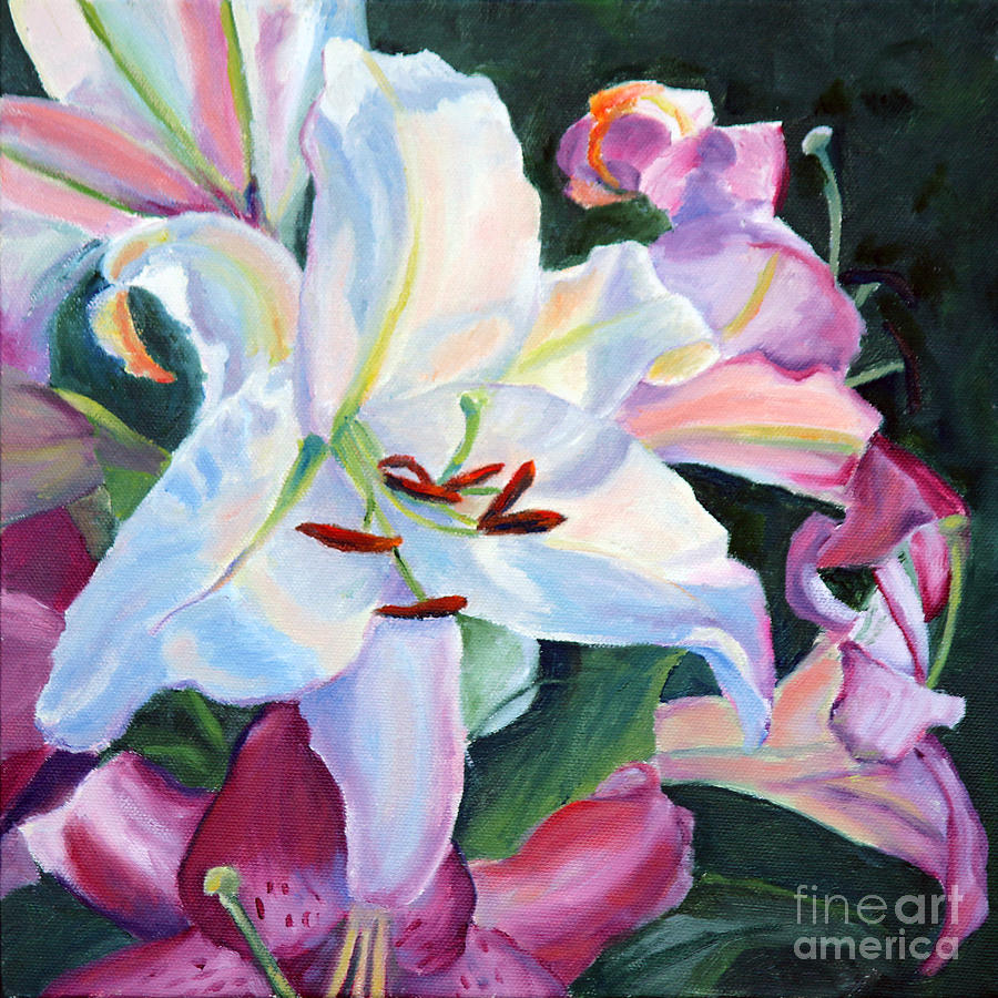 Flowers Still Life Painting - White Lily by Kitty Korzun Moore