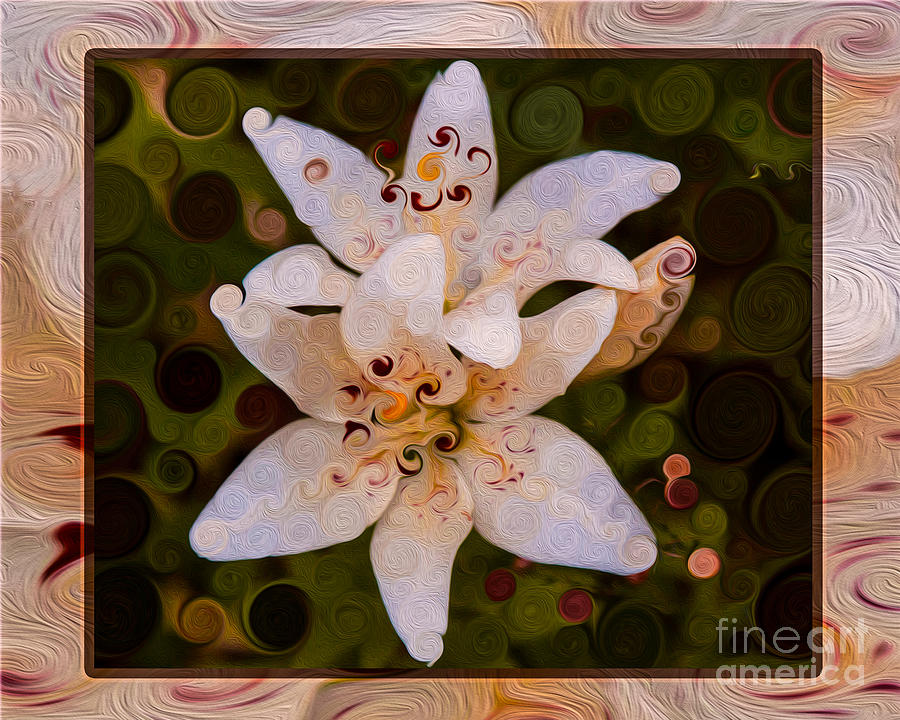 White Lily Opening to the Sun Abstract Flower Art Painting by Omaste Witkowski