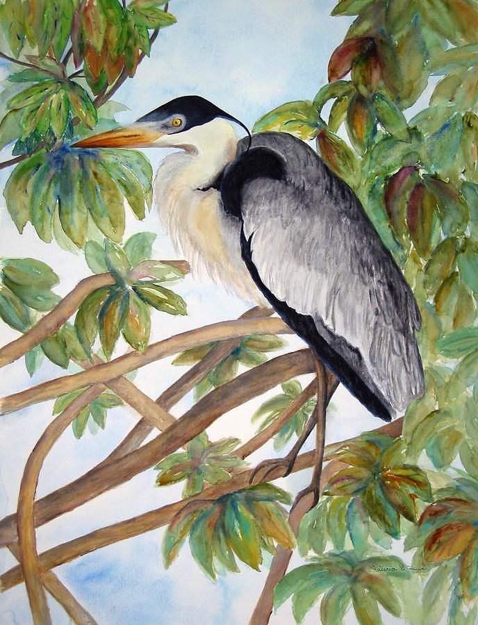 White necked Heron Painting by Patricia Beebe