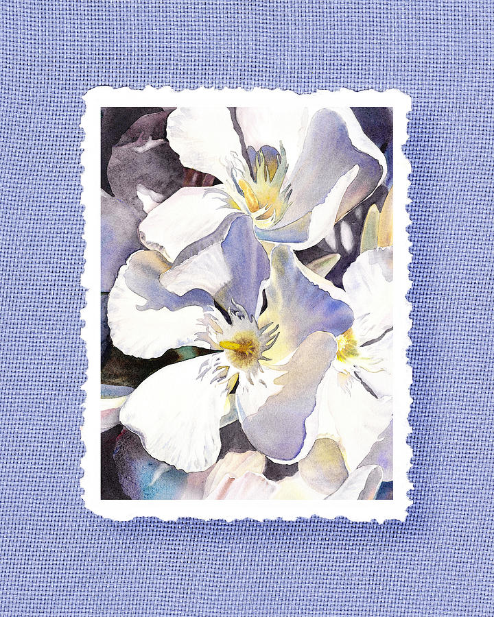 White Oleander On Vintage Blue Painting by Irina Sztukowski
