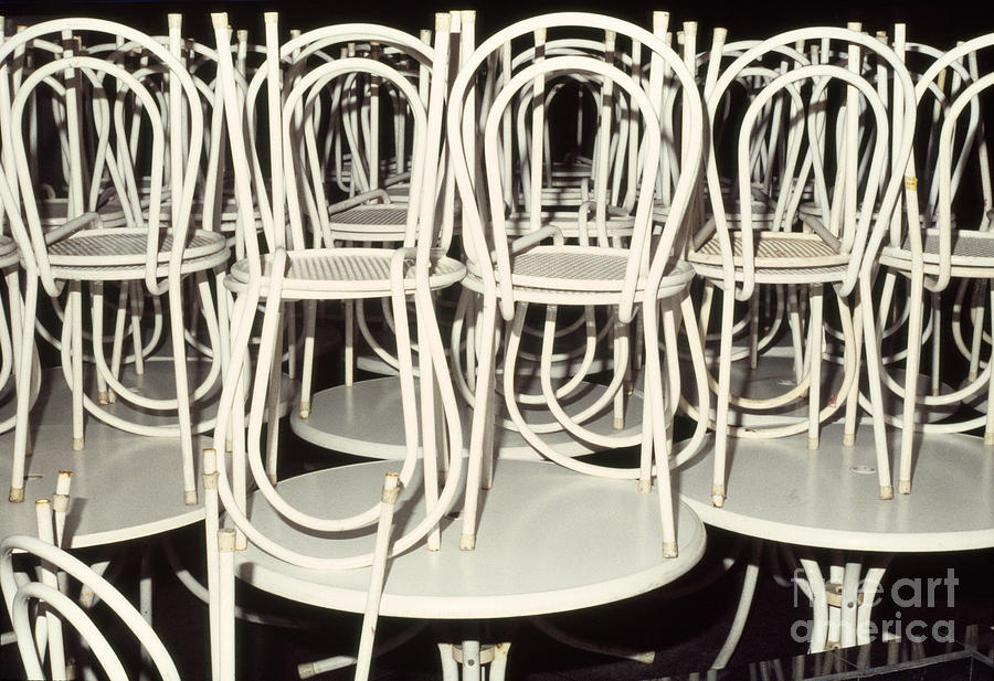 White Chairs Stacked at Night  Photograph by Thomas Carroll