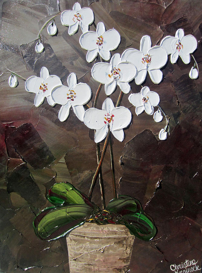White Orchid Flowers Painting by Christine Bell