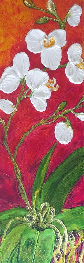 White Orchid on Red Painting by Paris Wyatt Llanso
