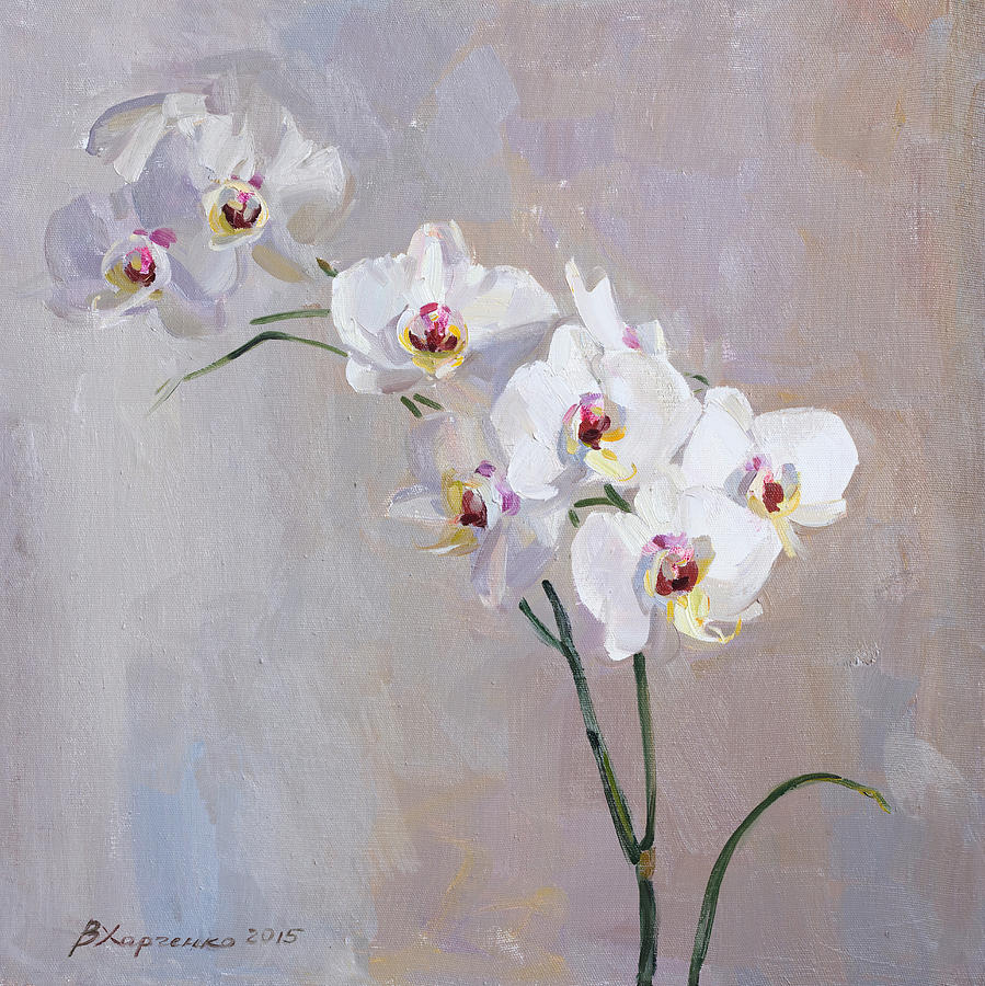 White orchid Painting by Victoria Kharchenko