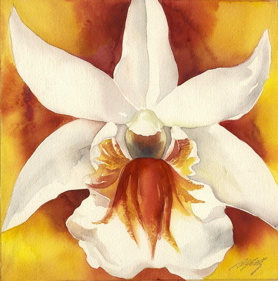 White Orchid With Yellow  Painting by Alfred Ng