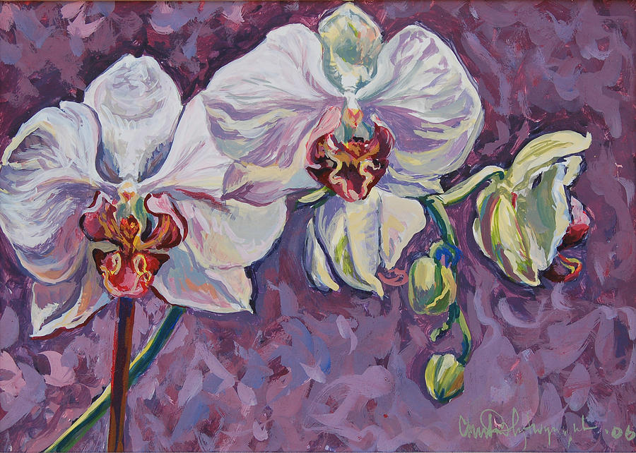 White orchids Painting by Christine Lytwynczuk