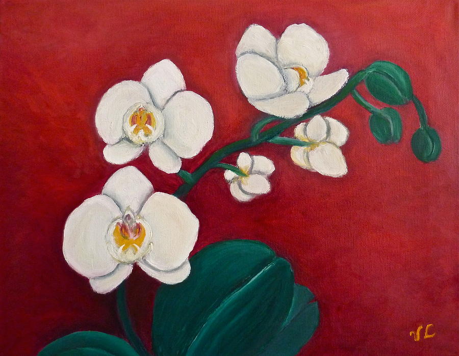 White Orchids Painting by Victoria Lakes