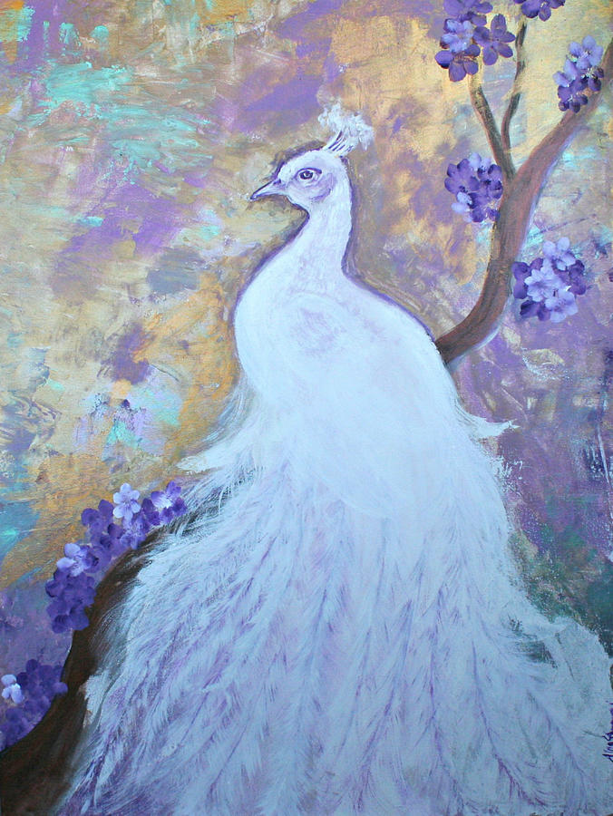 White Peacock Painting by Alma Yamazaki