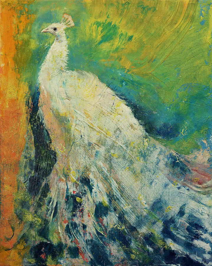 White Peacock Painting by Michael Creese