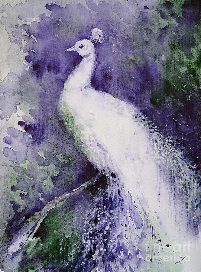 Peacock Painting - White Peacock by Zaira Dzhaubaeva
