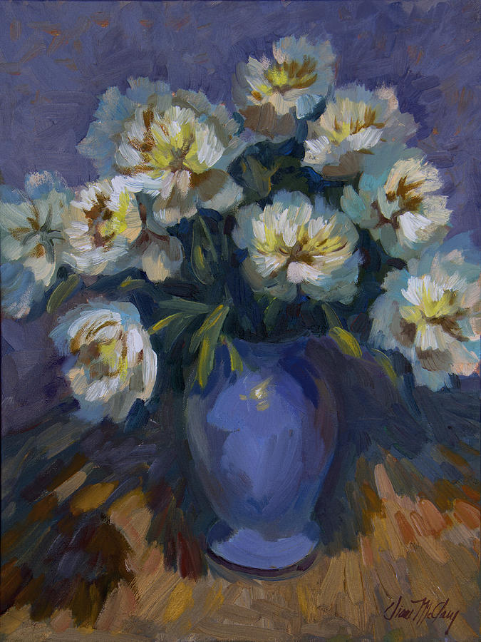 White Peonies Painting by Diane McClary