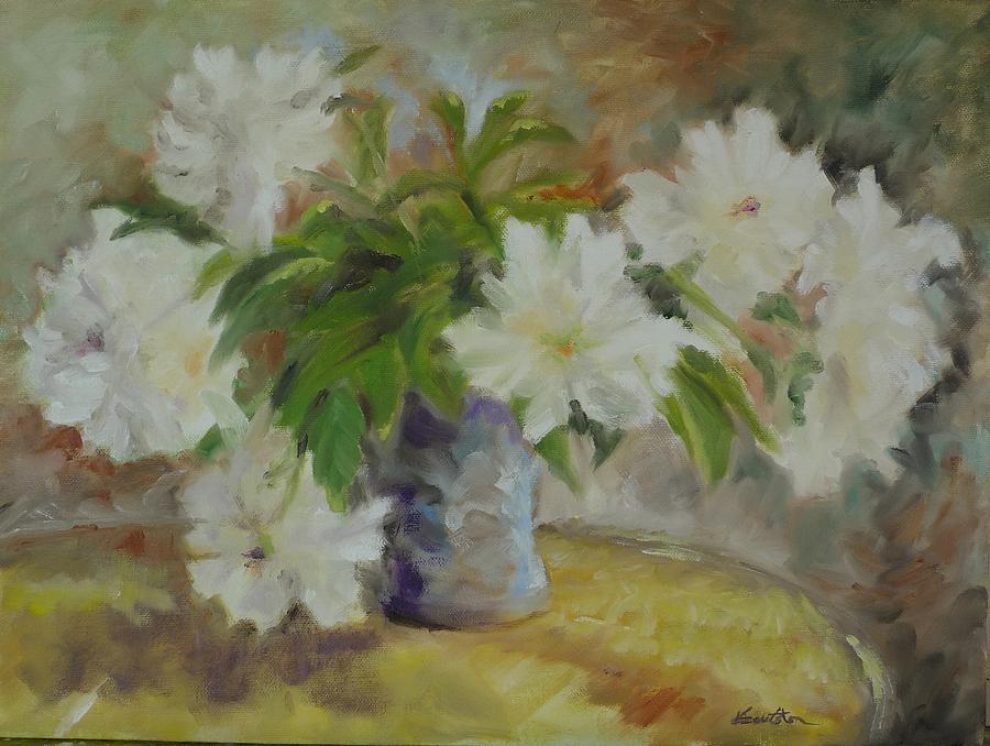 White Peonies Painting by Veronica Coulston