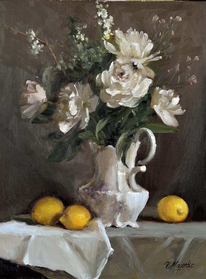 White Peonies Painting by Viktoria K Majestic