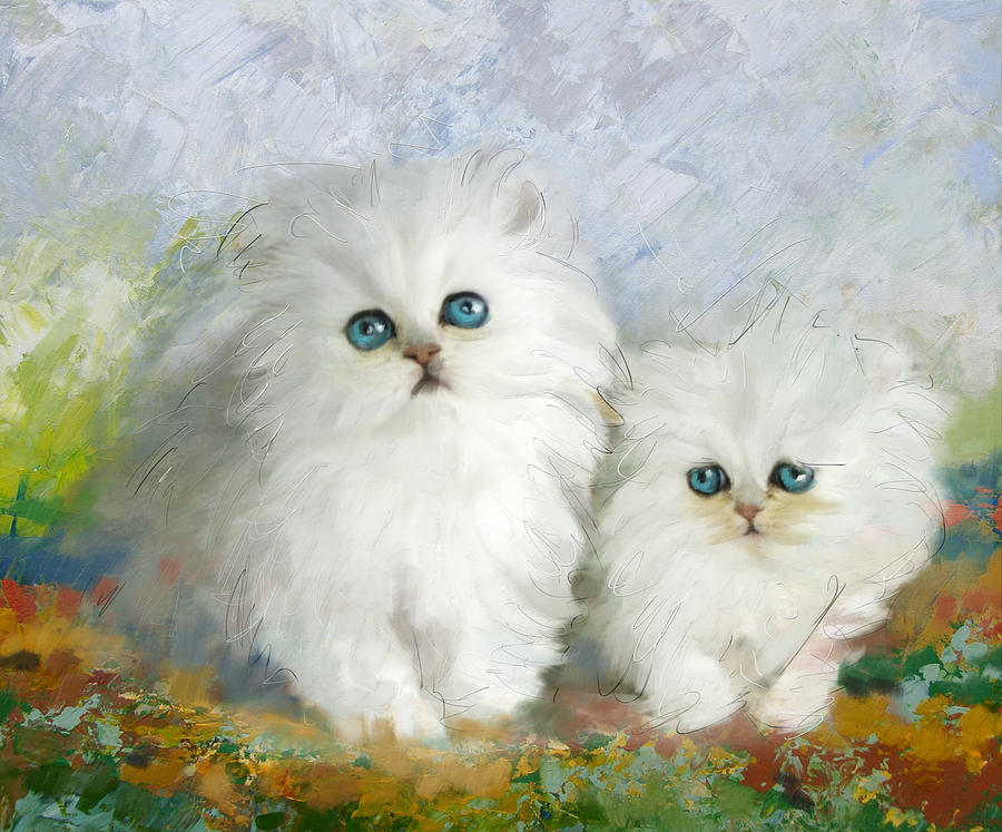 White Persian Kittens  Painting by Catf