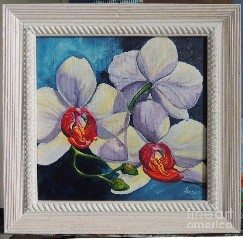 Still Life Painting - White Orchid 1 by Sharon Fox-Mould