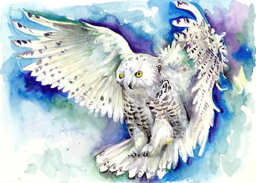 White Polar Owl Canvas Print Painting by Tiberiu Soos