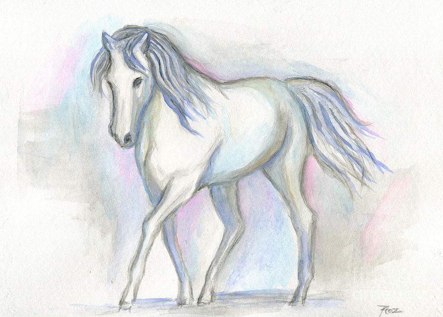 White Pony Painting by Roz Abellera