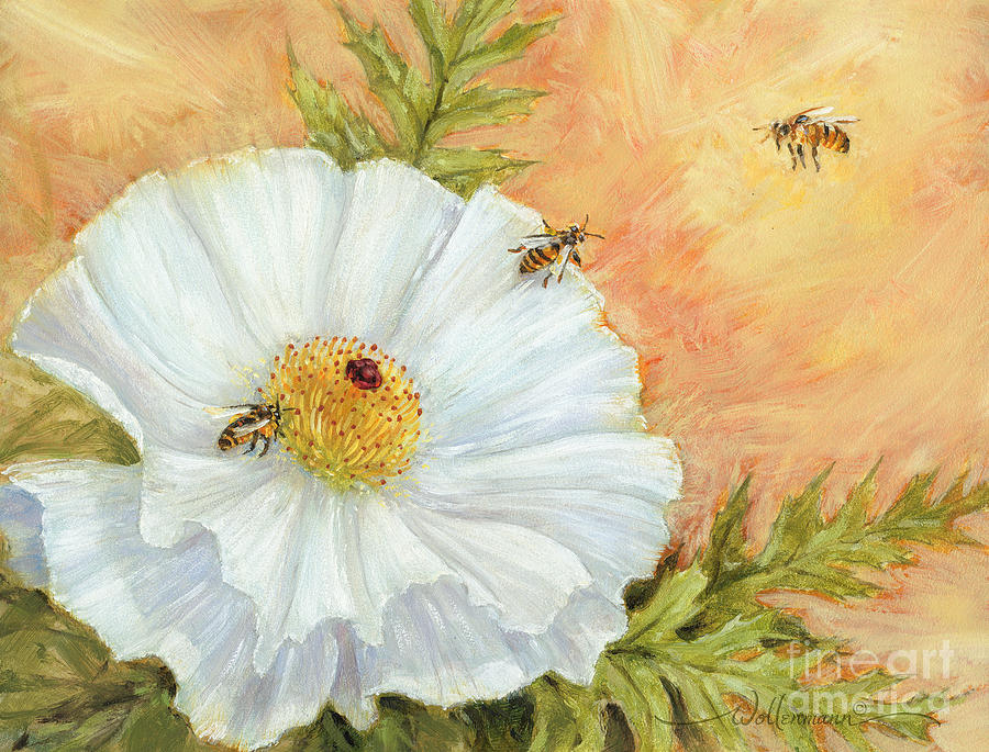 White Poppy and Bees Digital Art by Randy Wollenmann