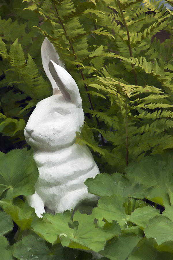 White Rabbit Among Ladys Mantel And Ferns  Photograph by Sandra Foster