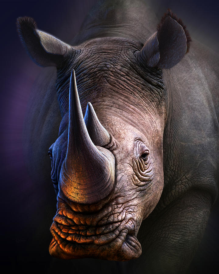 White Rhino Digital Art by Jerry LoFaro
