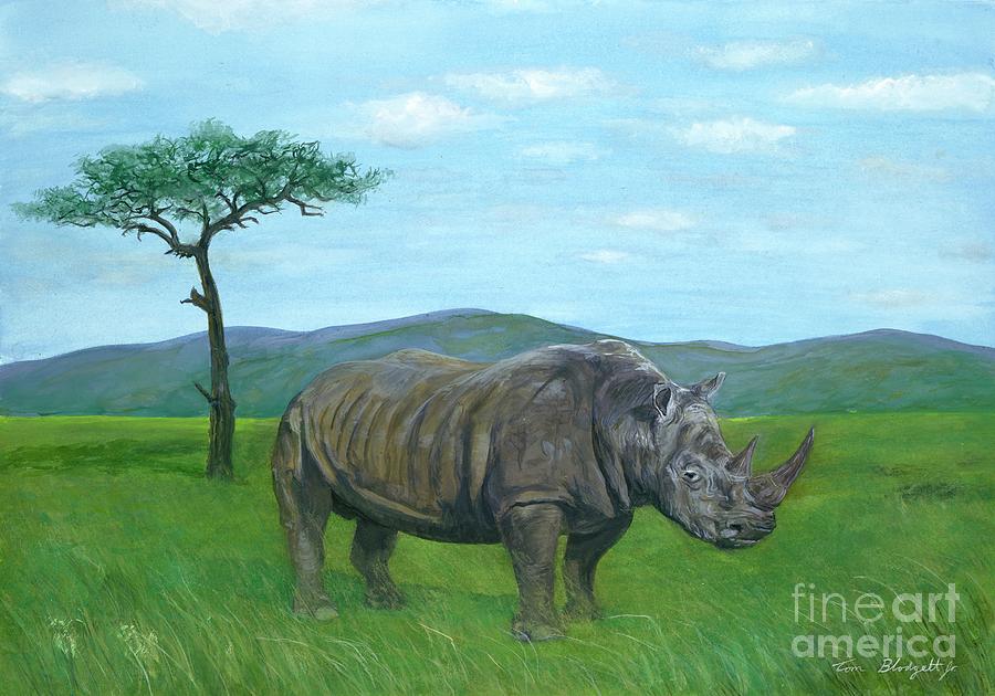 Wildlife Painting - White Rhinoceros by Tom Blodgett Jr