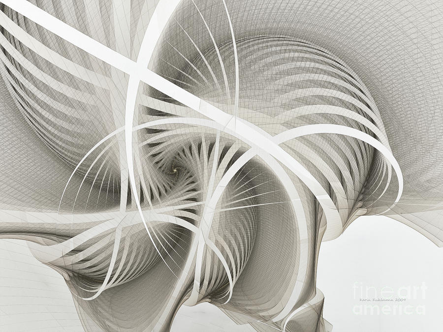 Abstract Digital Art - White Ribbons Spiral by Karin Kuhlmann