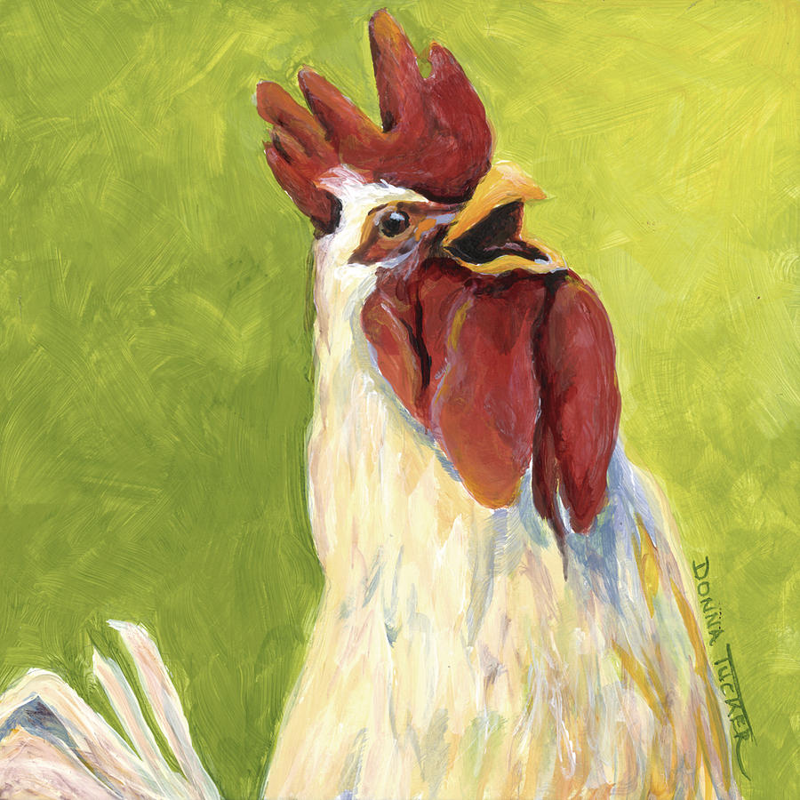 White Rooster Painting by Donna Tucker