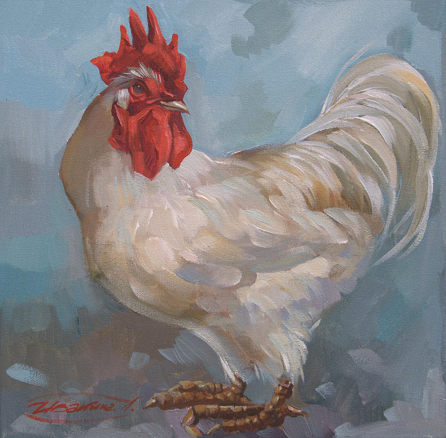 white rooster painting by larisa ivakina clevenger