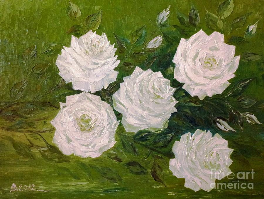 White Roses for my Friend Painting by Amalia Suruceanu