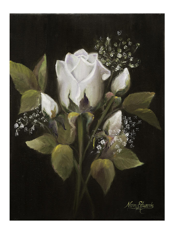 White Roses Painting by Nancy Edwards