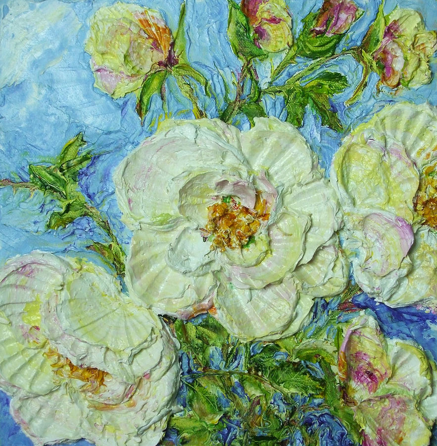 White Summer Roses Painting by Paris Wyatt Llanso