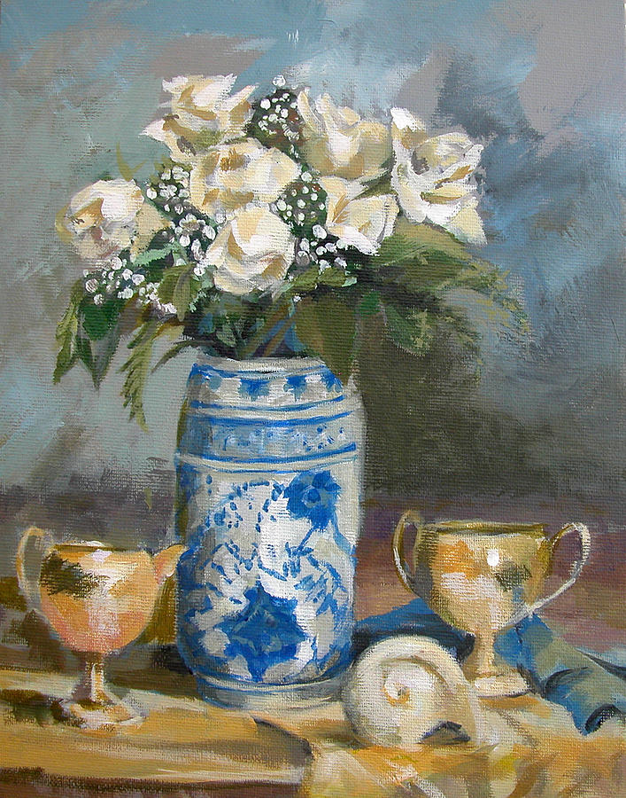 White Roses Painting by Synnove Pettersen